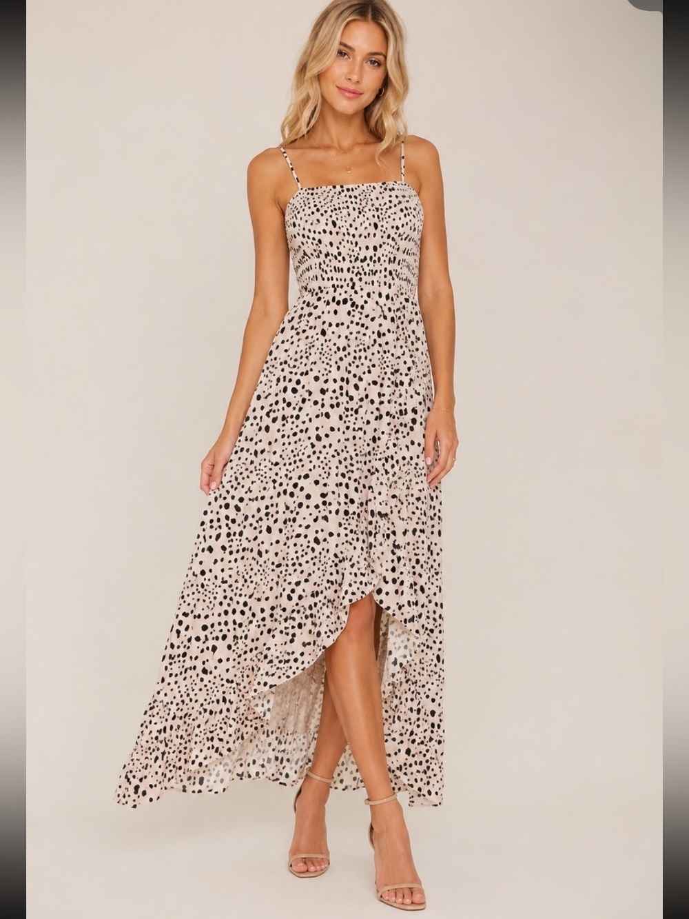 Lost In Lunar White & Black Allira Smocked Ruffle Maxi Dress Small 8100